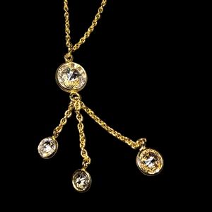 Lariat Style Clear Crystal Necklace w/ Gold Vermeil Over Sterling Silver